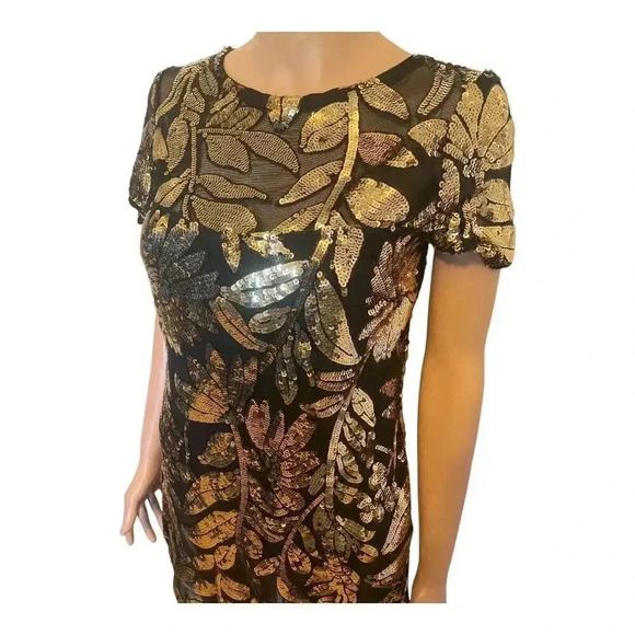 Maeve short-sleeve sheer embellished mini dress black/gold size XS cocktail - Picture 4 of 9